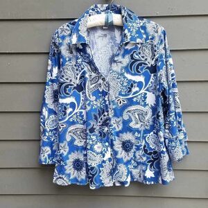 Coldwater Creek Blue Paisley Button Down Shirt